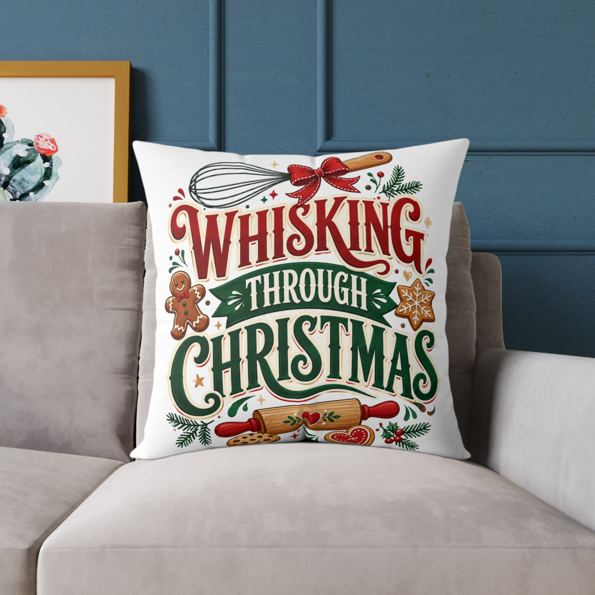 Whisking Through Christmas Pillow — Festive Baking Holiday Throw Pillow