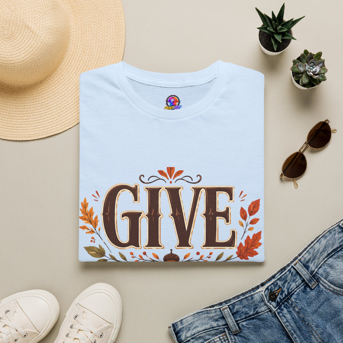 Thanksgiving T-Shirt Give Thanks T-Shirt — Autumn Thanksgiving Graphic Tee