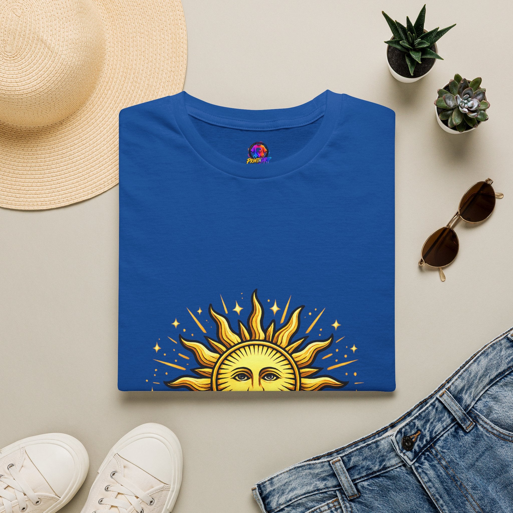 Argentina Sun Face Soccer T-Shirt — Retro Celestial Football Tee