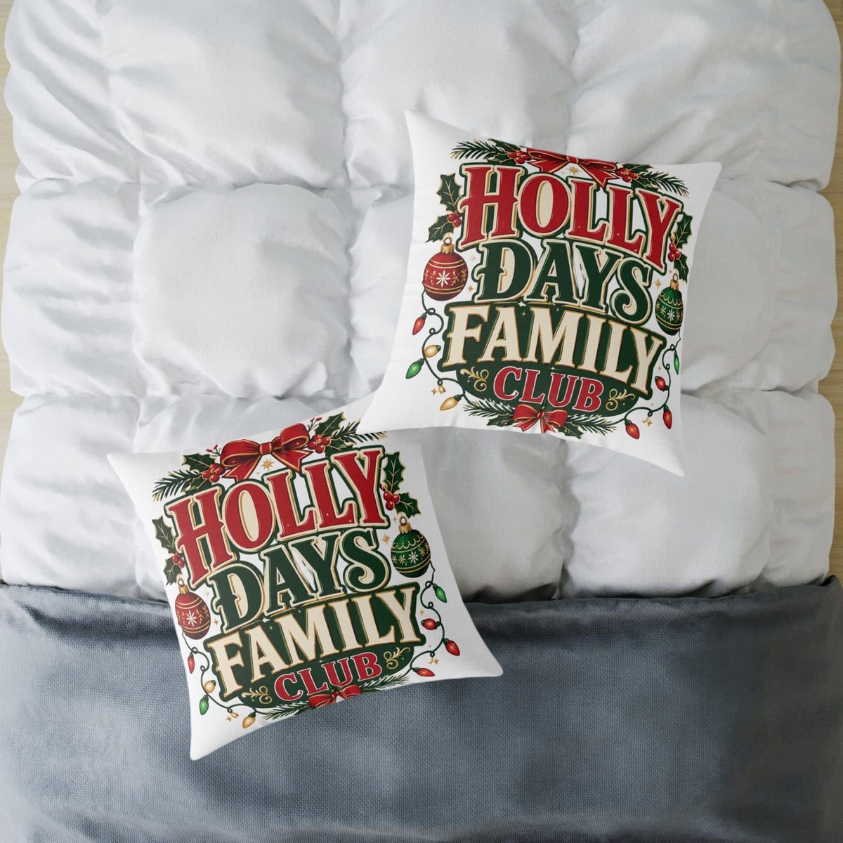Holly Days Family Club Christmas Throw Pillow