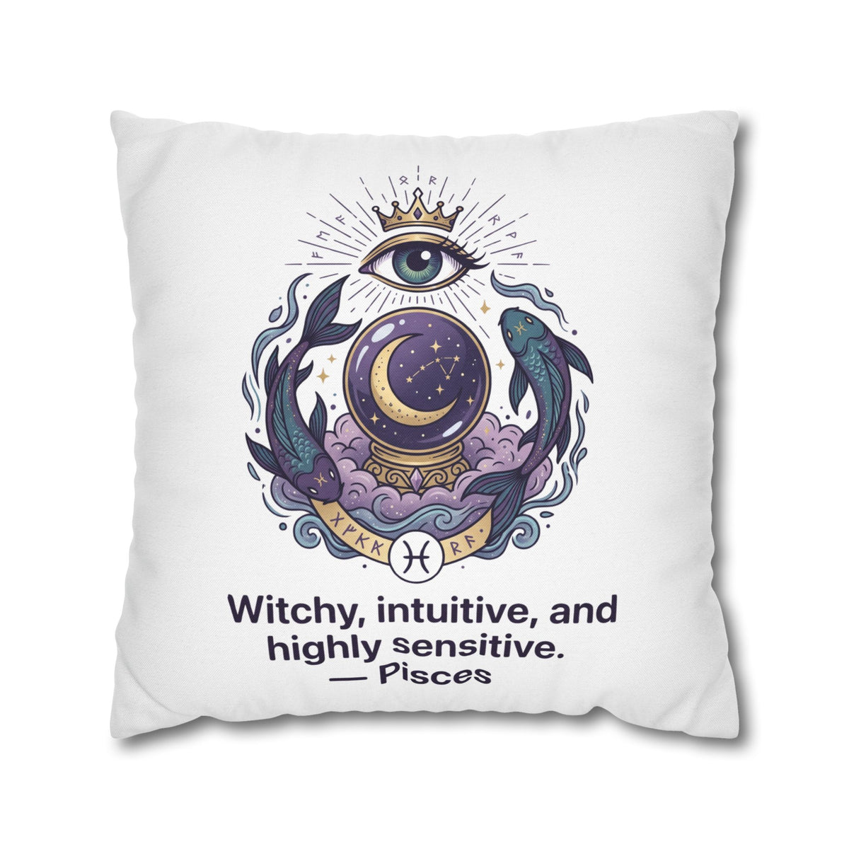 Pisces Astrology Pillowcase — "Witchy, Intuitive, and Highly Sensitive" Decorative Throw Pillow