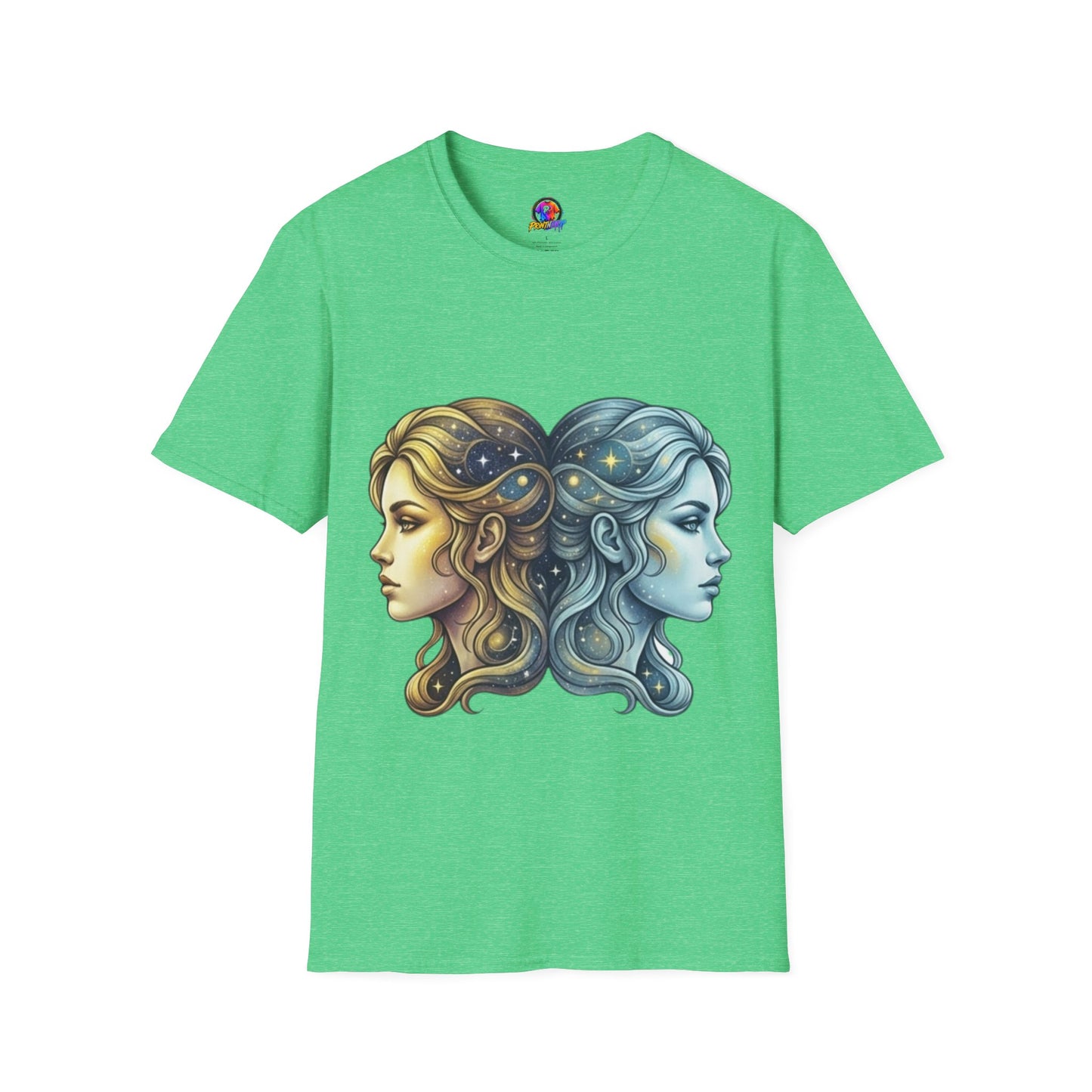 Zodiac Gemini Sun & Moon T-Shirt — Dual Faces Cosmic Design