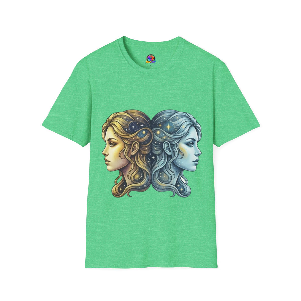 Zodiac Gemini Sun & Moon T-Shirt — Dual Faces Cosmic Design