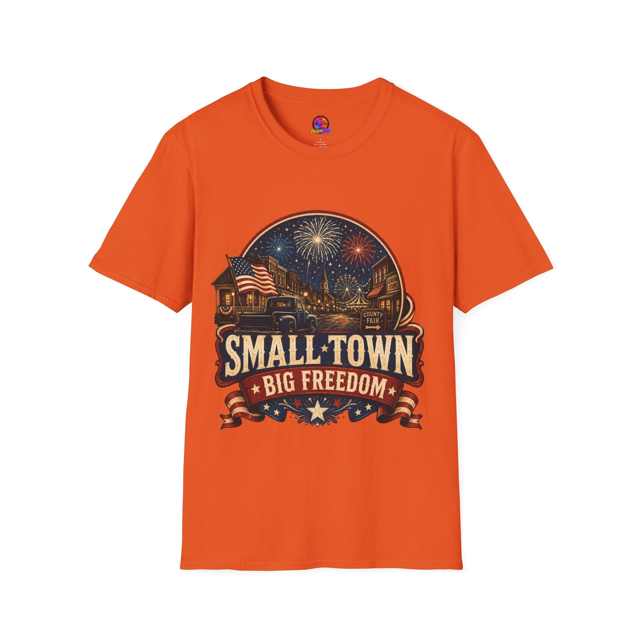 Small Town Big Freedom T-Shirt — Patriotic 4th of July Fireworks Tee