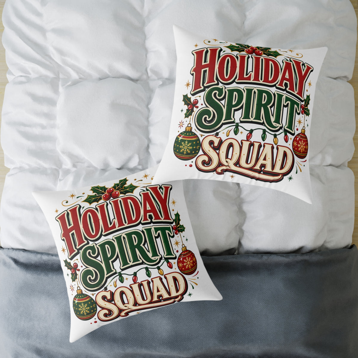 Christmas Holiday Spirit Squad Pillow – Festive Christmas Decorative Throw Cushion