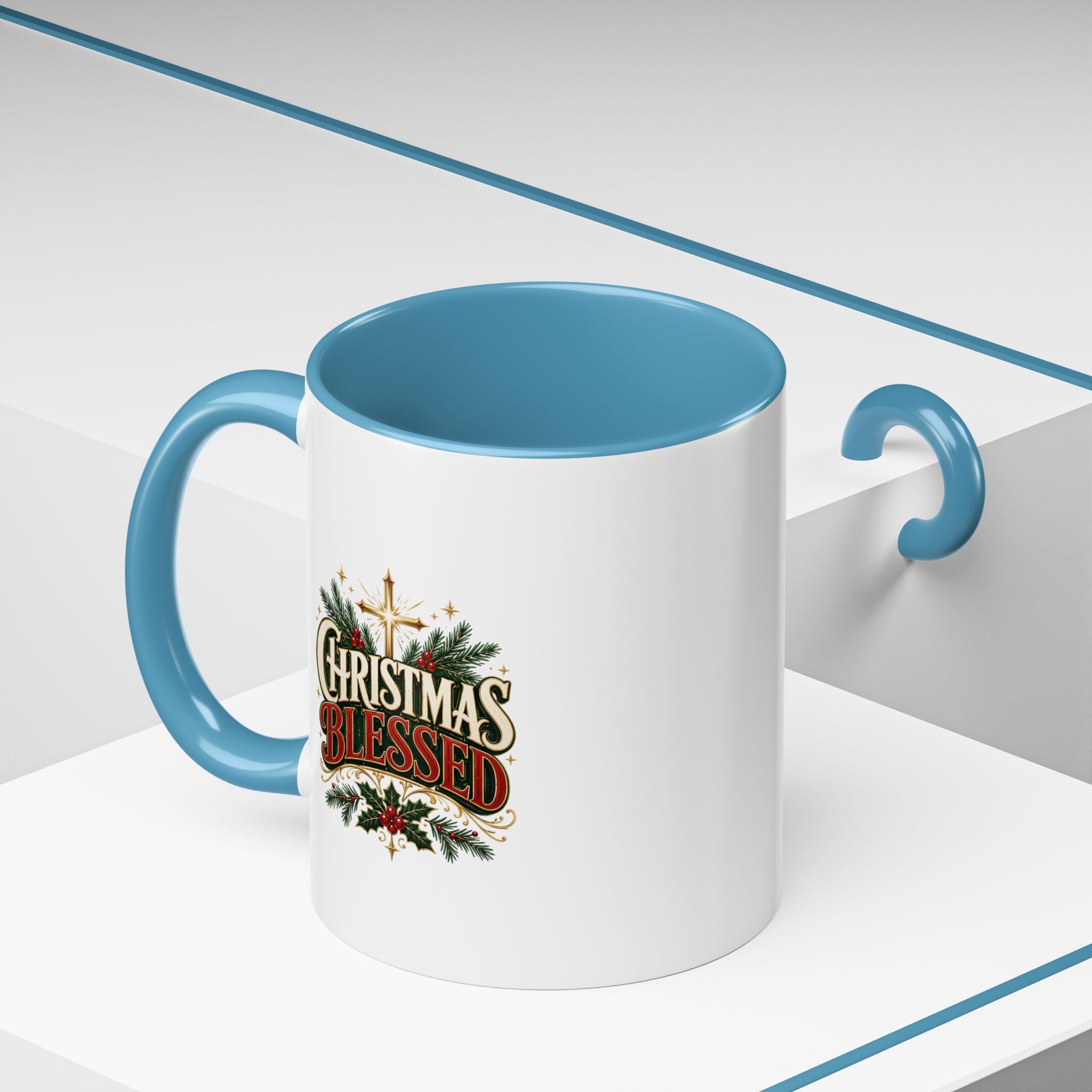 Christmas Blessed Accent Coffee Mug – Holiday Pine & Holly