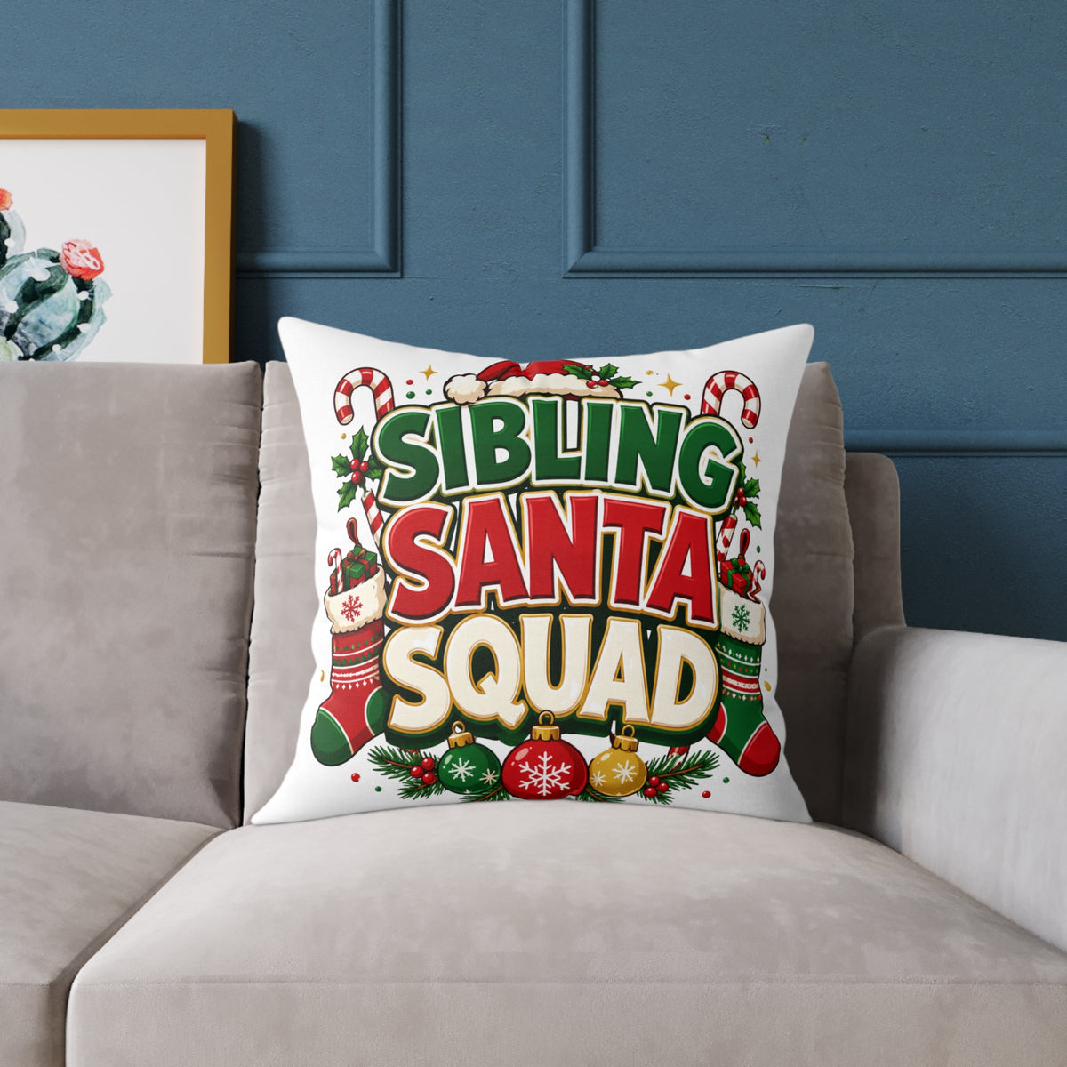 Christmas Sibling Santa Squad Pillow — Christmas Holiday Throw Pillow