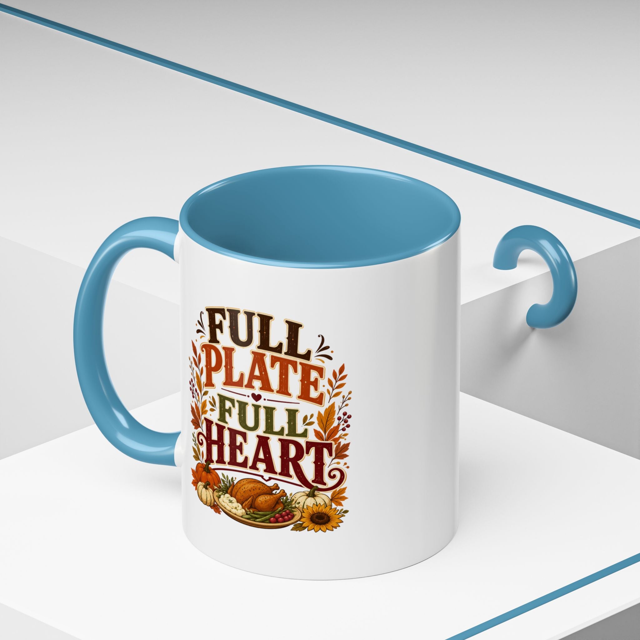 Thanksgiving Mug Full Plate Full Heart Accent Coffee Mug — Fall Thanksgiving Harvest Tea Cup