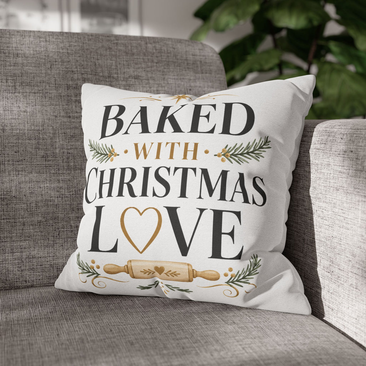 Christmas Baking Pillowcase — “Baked with Christmas Love” Decorative Throw Pillowcase