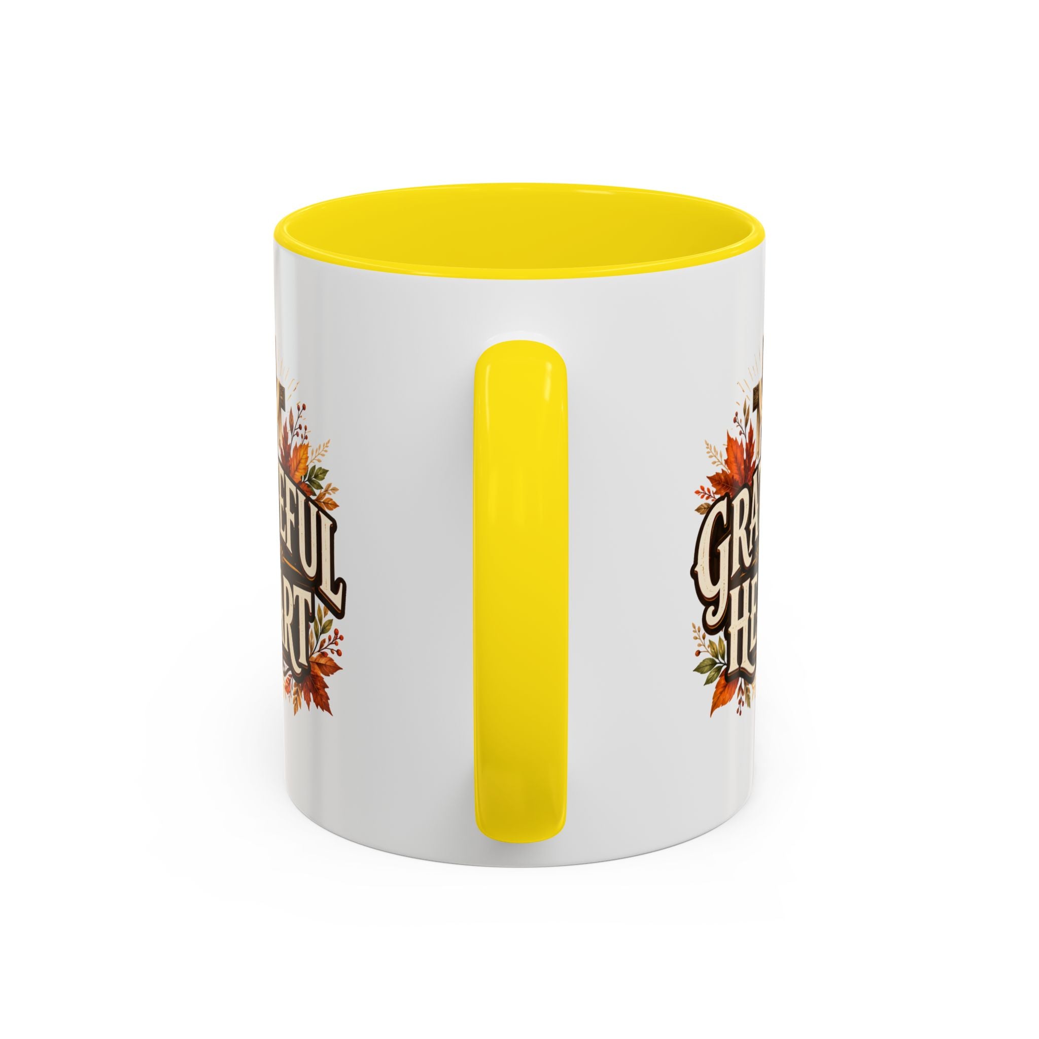 Thanksgiving Mug Grateful Heart Accent Coffee Mug – Autumn Leaves & Cross Spiritual Thanksgiving Gift