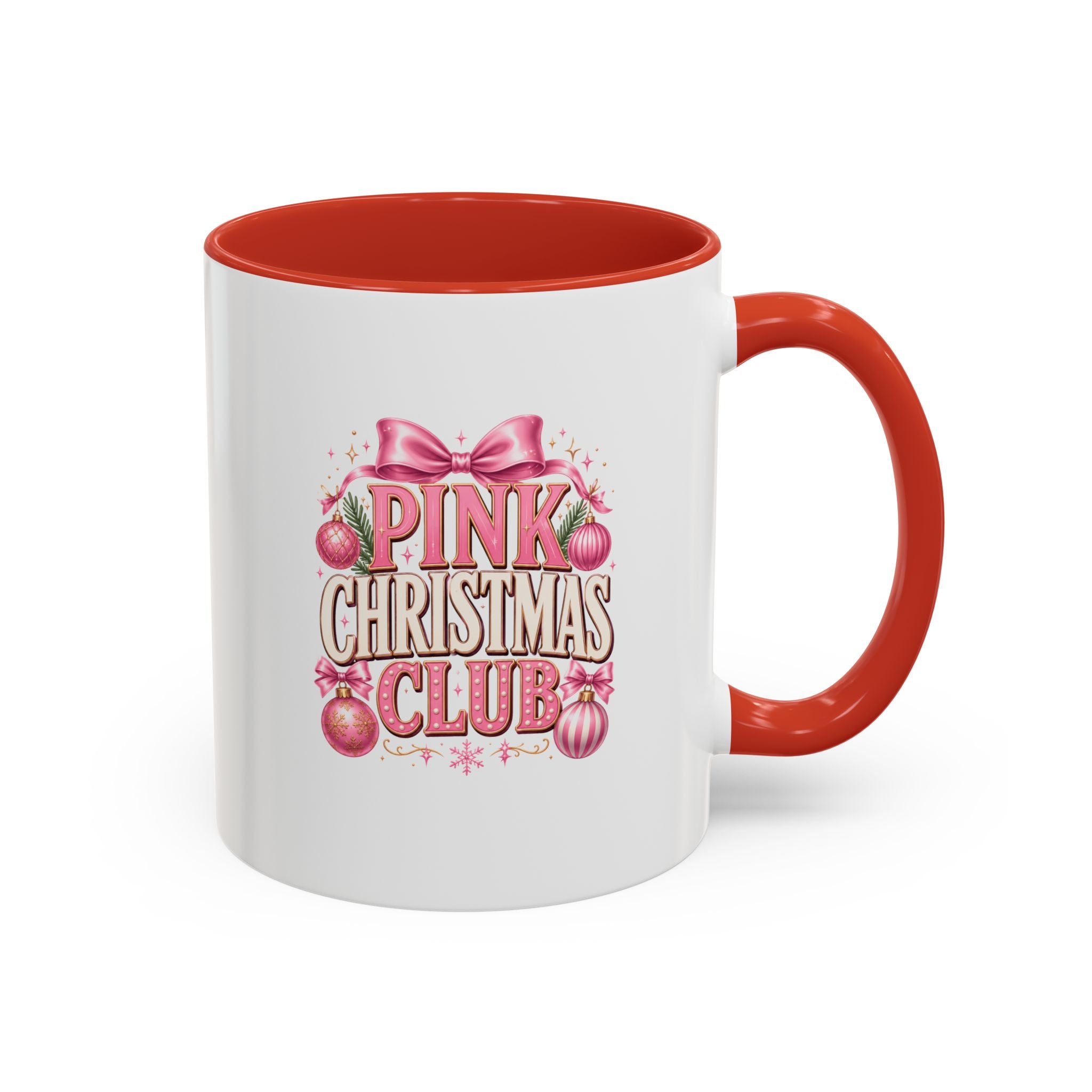 Pink Christmas Club Accent Coffee Mug — Festive Holiday Coffee Cup