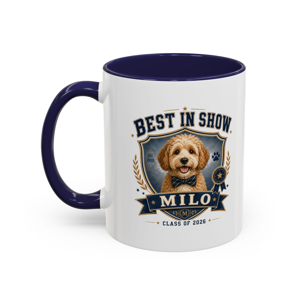 Milo Bailey Dog Dad Mom Best in Show Personalized Dog Coffee Mug — 'Milo' Class of 2026 Accent Mug