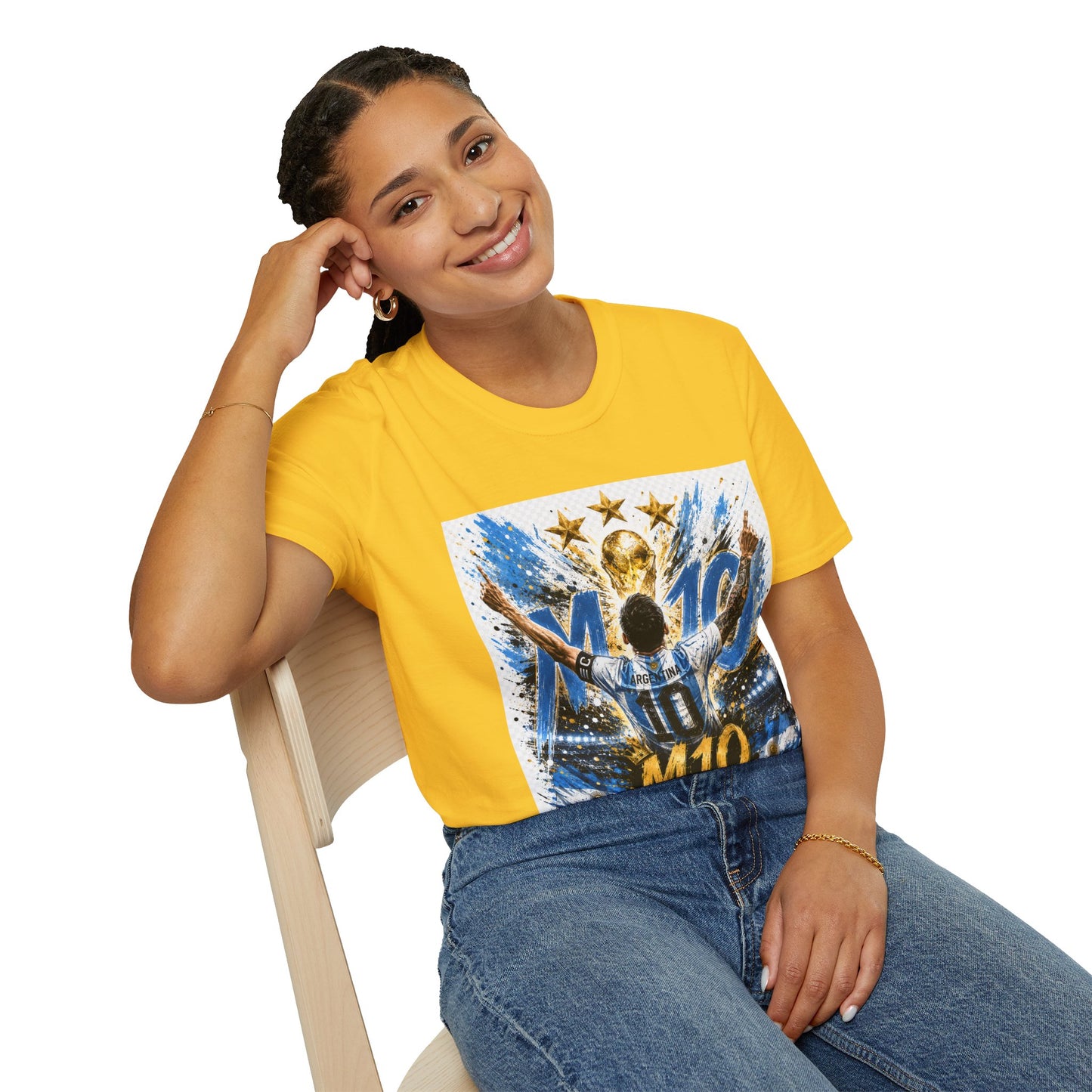 Argentna  Soccer M10 Champion T-Shirt — Gold Trophy & Stars Football Fan Tee
