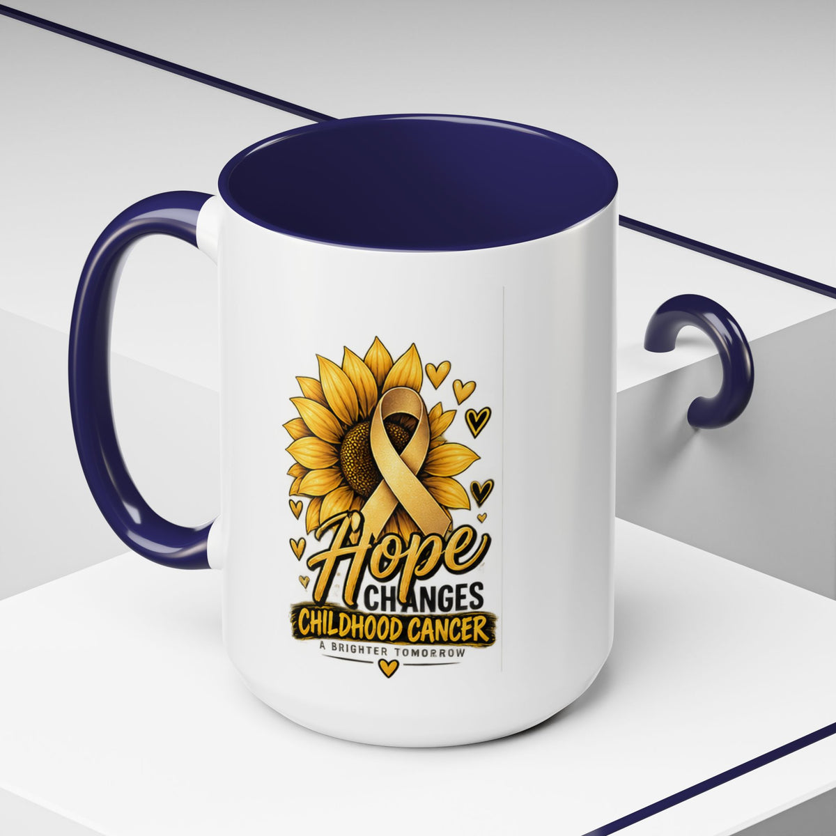 Hope Changes Childhood Cancer Mug – Gold Ribbon Sunflower Accent Coffee Cup (11/15oz)