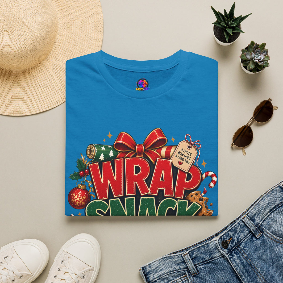 T-Shirt — "Wrap Snack Repeat" Christmas Graphic Tee