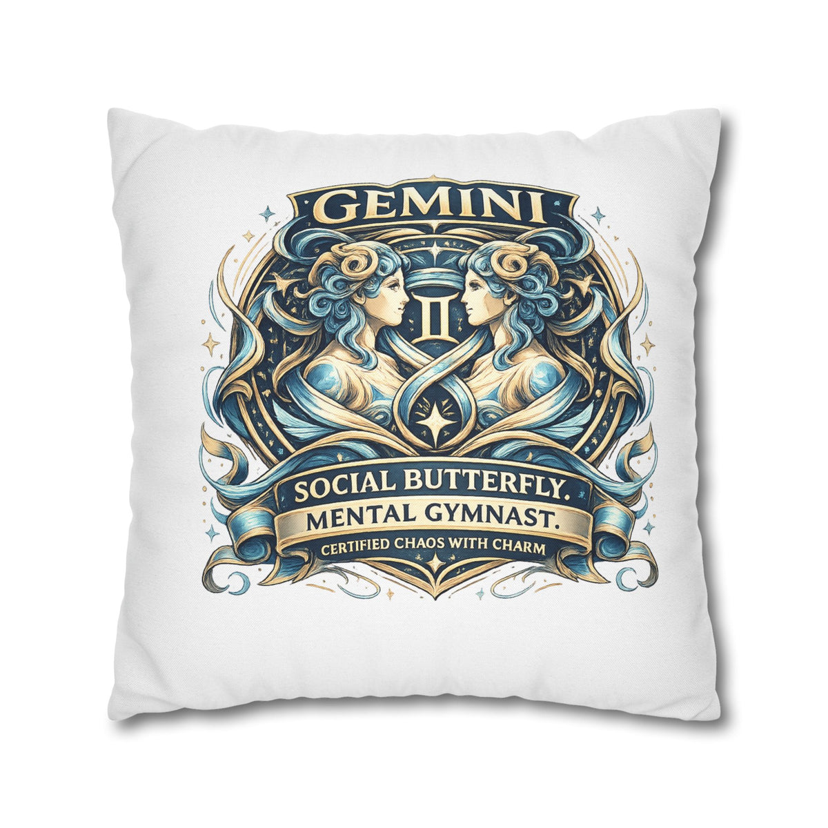 Gemini Zodiac Pillowcase — "Social Butterfly, Mental Gymnast" Decorative Throw Pillow