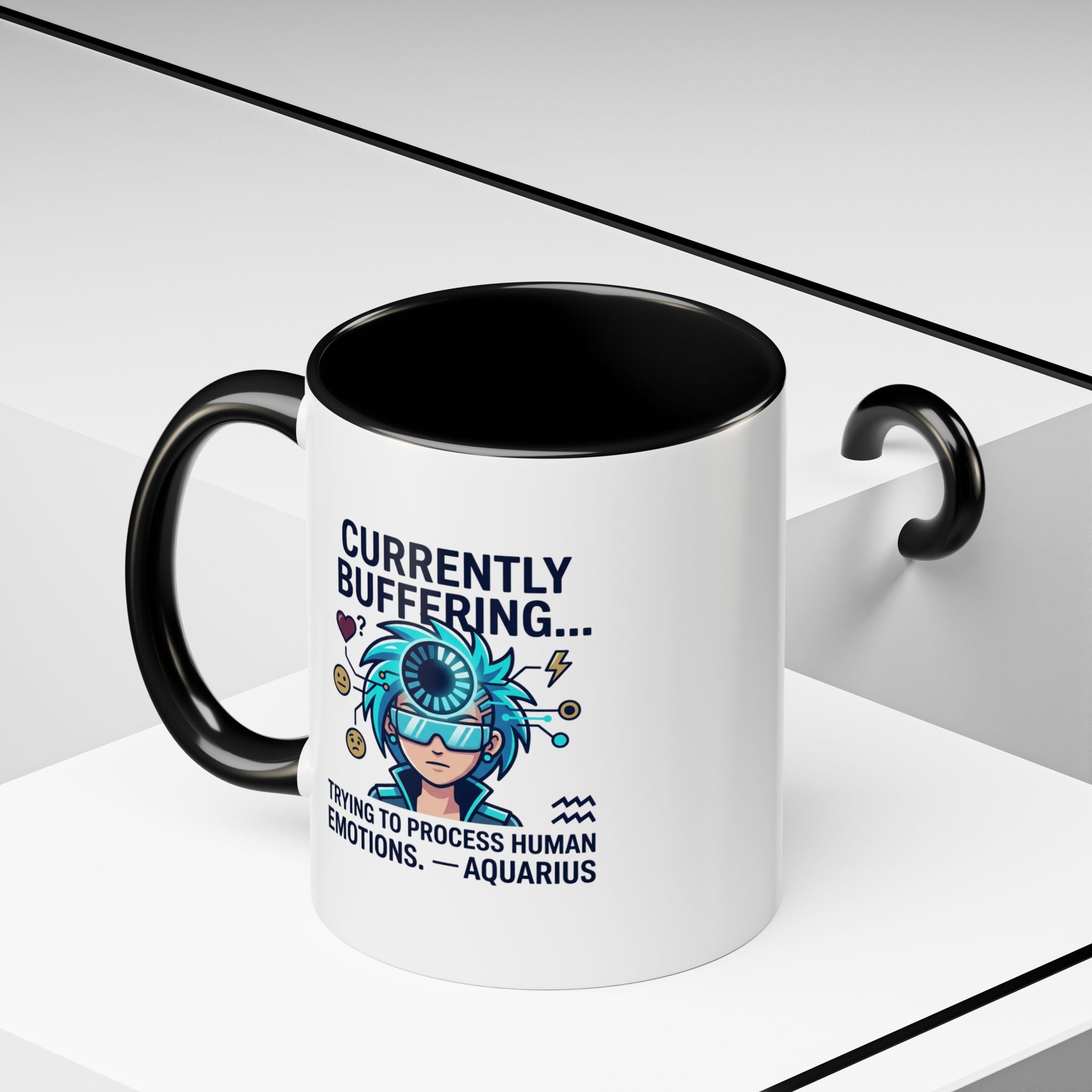 Aquarius Coffee Mug — "Currently Buffering... Trying to Process Human Emotions" Accent Ceramic Mug