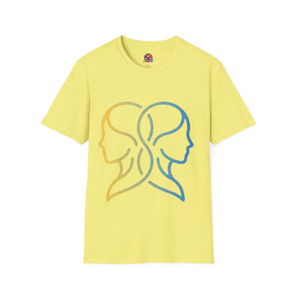 Twin Profile Line Art T‑Shirt — Gradient Sisterhood Outline Tee
