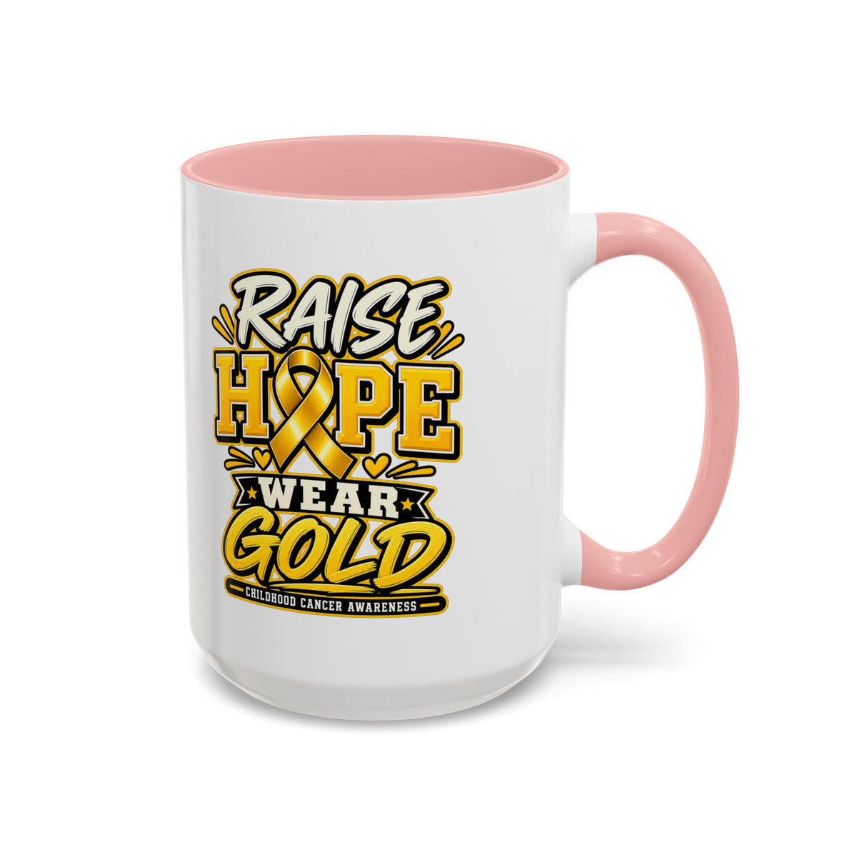 Raise Hope Wear Gold Cancer Awareness Coffee Mug (Accent, 11/15oz)