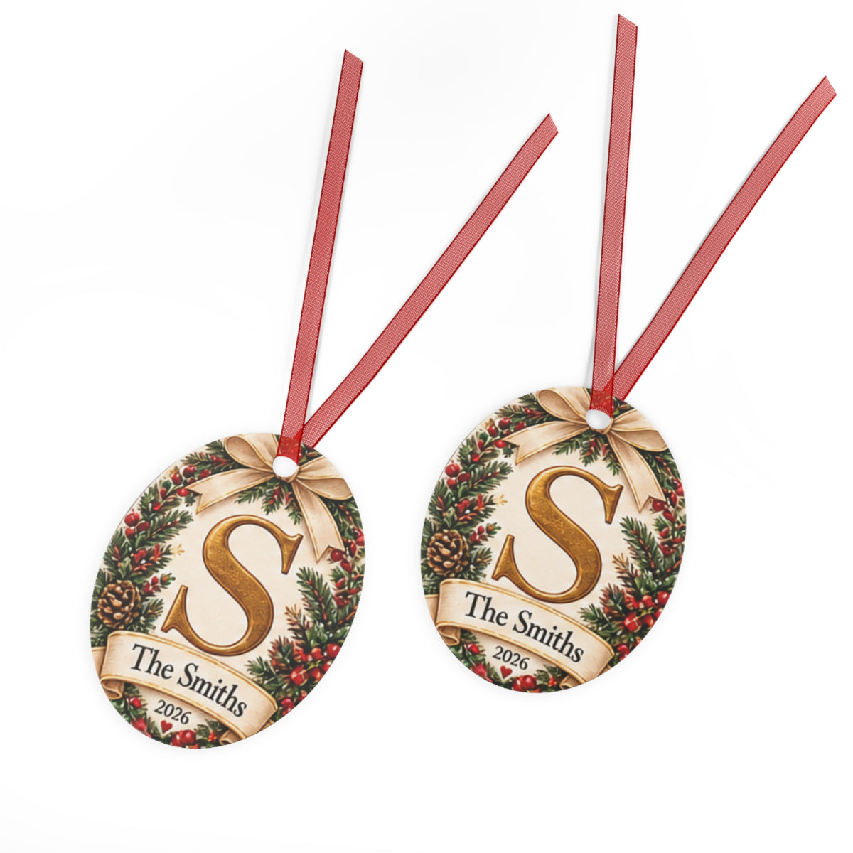 Personalized Monogram Metal Ornament – Family Name ‘S’ Christmas Keepsake (2026)