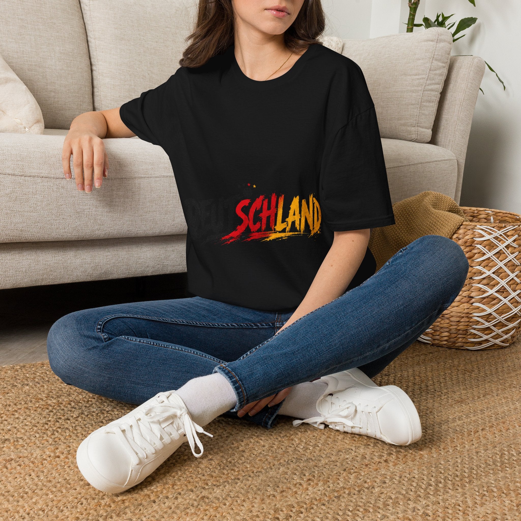 Germany Deutschland Football T-Shirt — Deutschland Script with German Flag Brushstroke