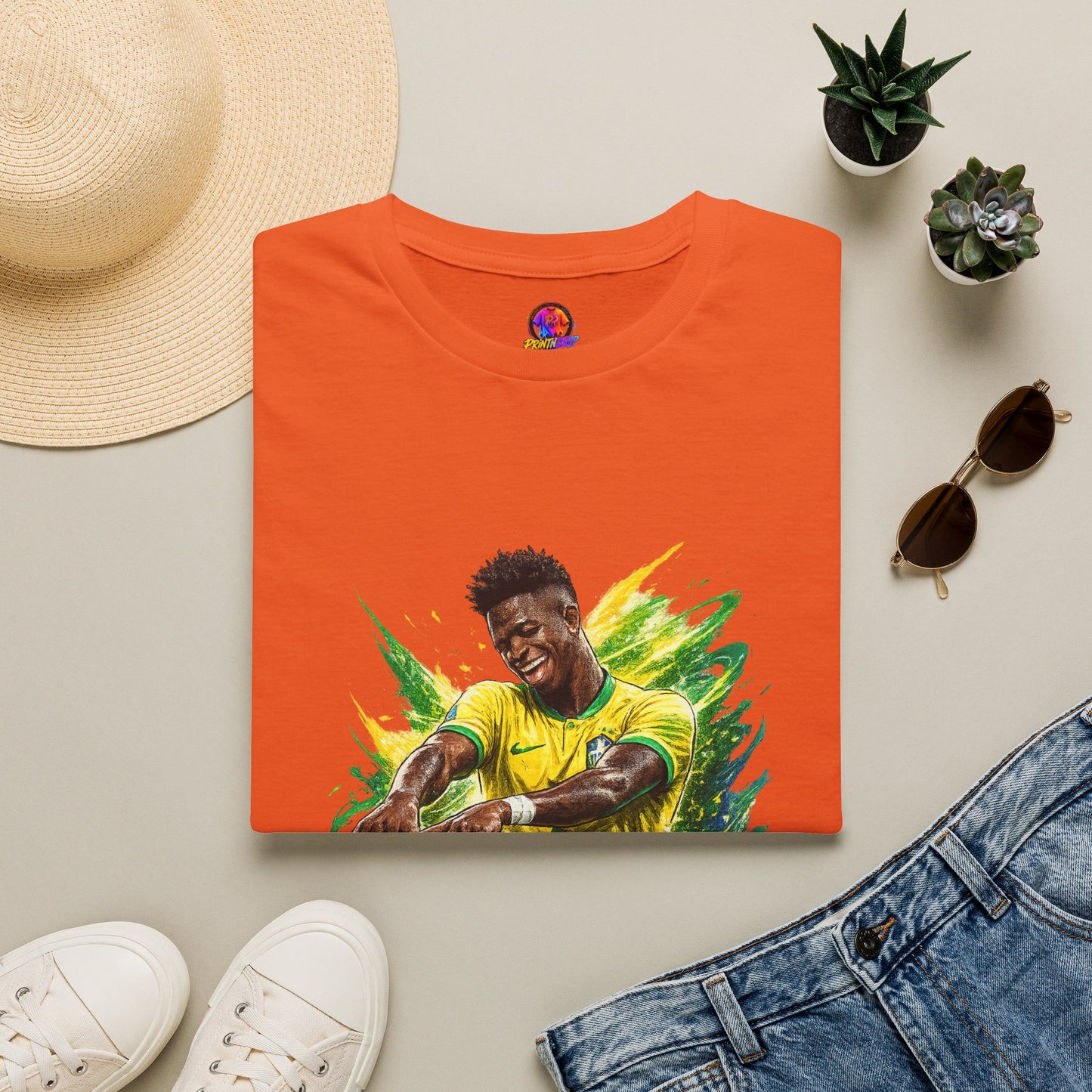 Brazil  Soccer Celebration T-Shirt — Brazilian Football Player Artwork