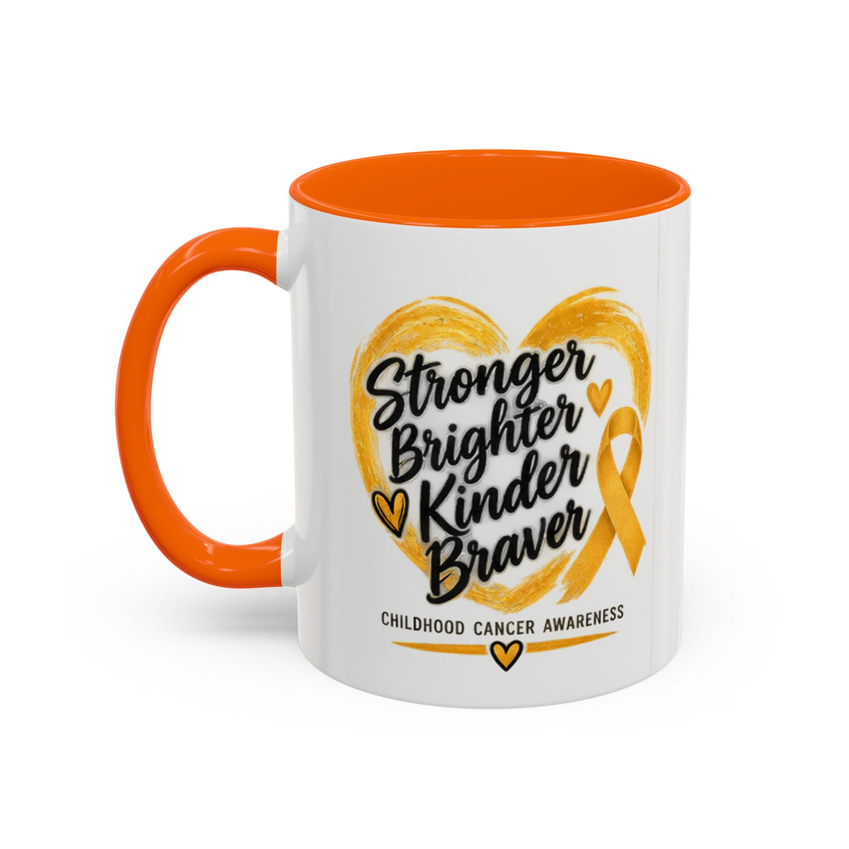Childhood Cancer Awareness Accent Coffee Mug — "Stronger Brighter Kinder Braver"