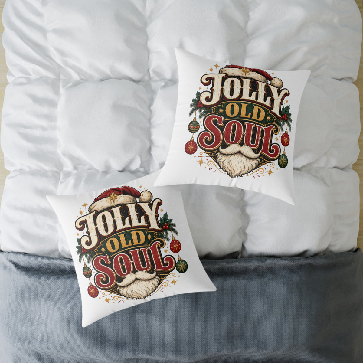 Christmas Holiday Pillow — "Jolly Old Soul" Christmas Decorative Throw Pillow