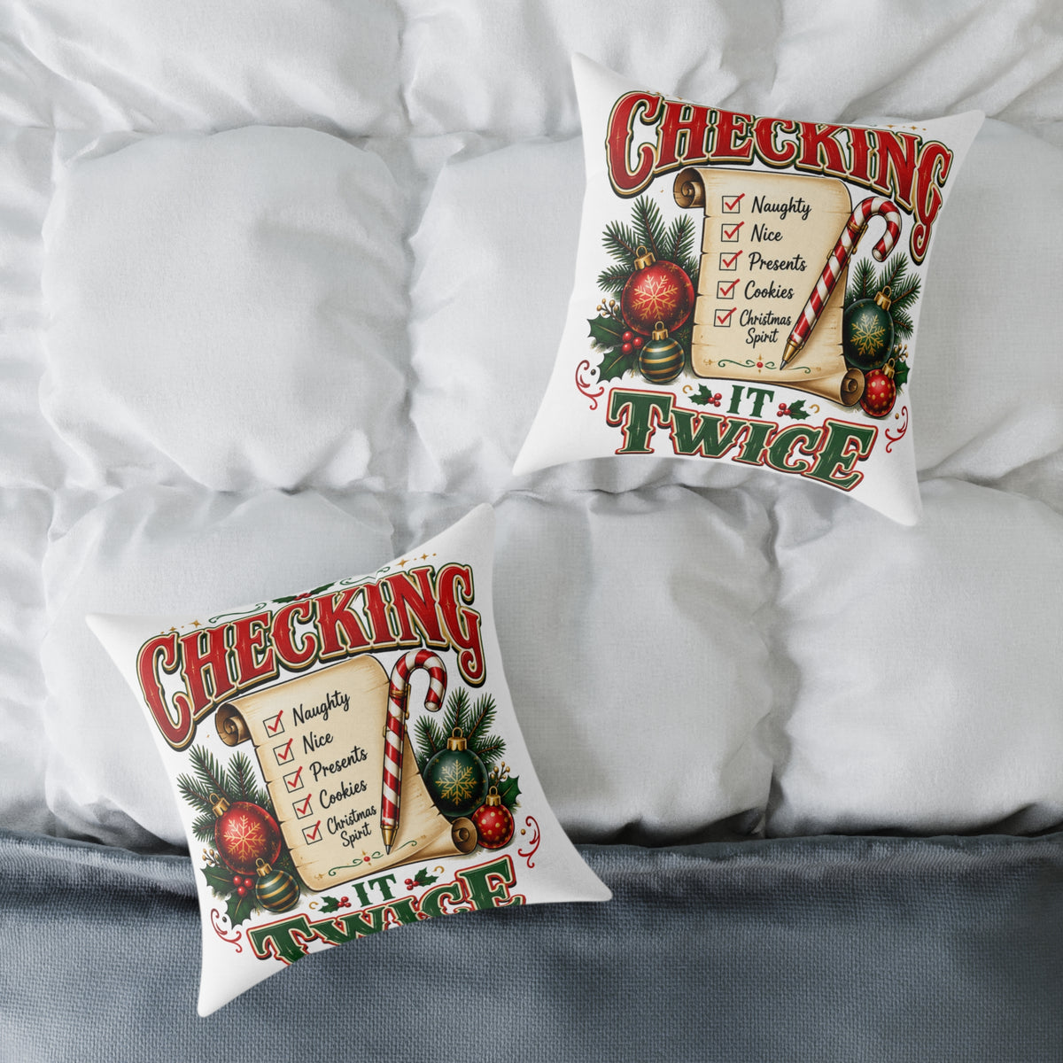 Christmas Checking It Twice Square Poly Canvas Pillow