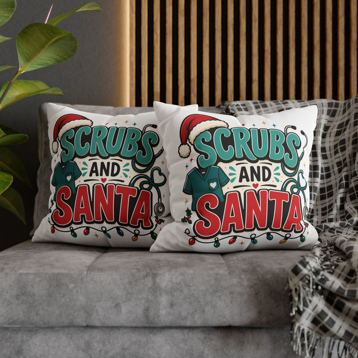 Scrubs and Santa Holiday Pillowcase Modern Day Christmas  — Christmas Nurse Decorative Throw Pillow Cover