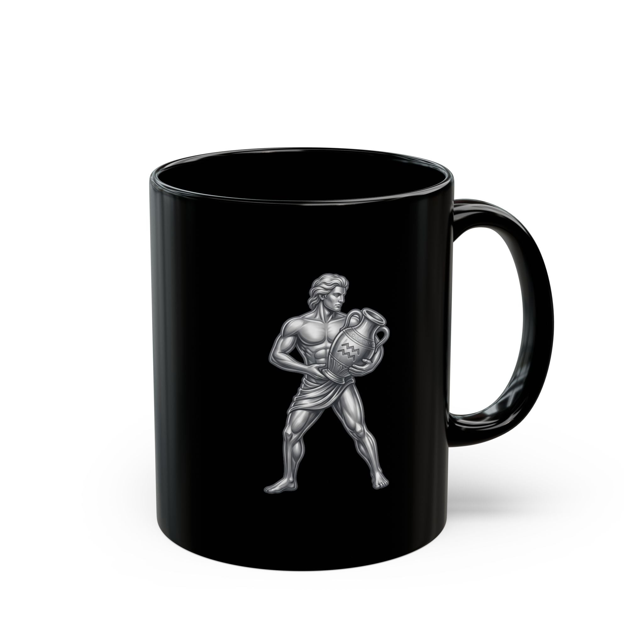 Zodiac Aquarius Black Ceramic Mug — Water Bearer Astrology Coffee Cup