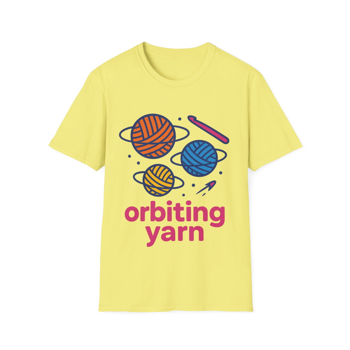 "Orbiting Yarn" Space Galaxy Crochet Graphic Tee - Funny Knitting Crafter White T-Shirt - Trending Now - September 2026
