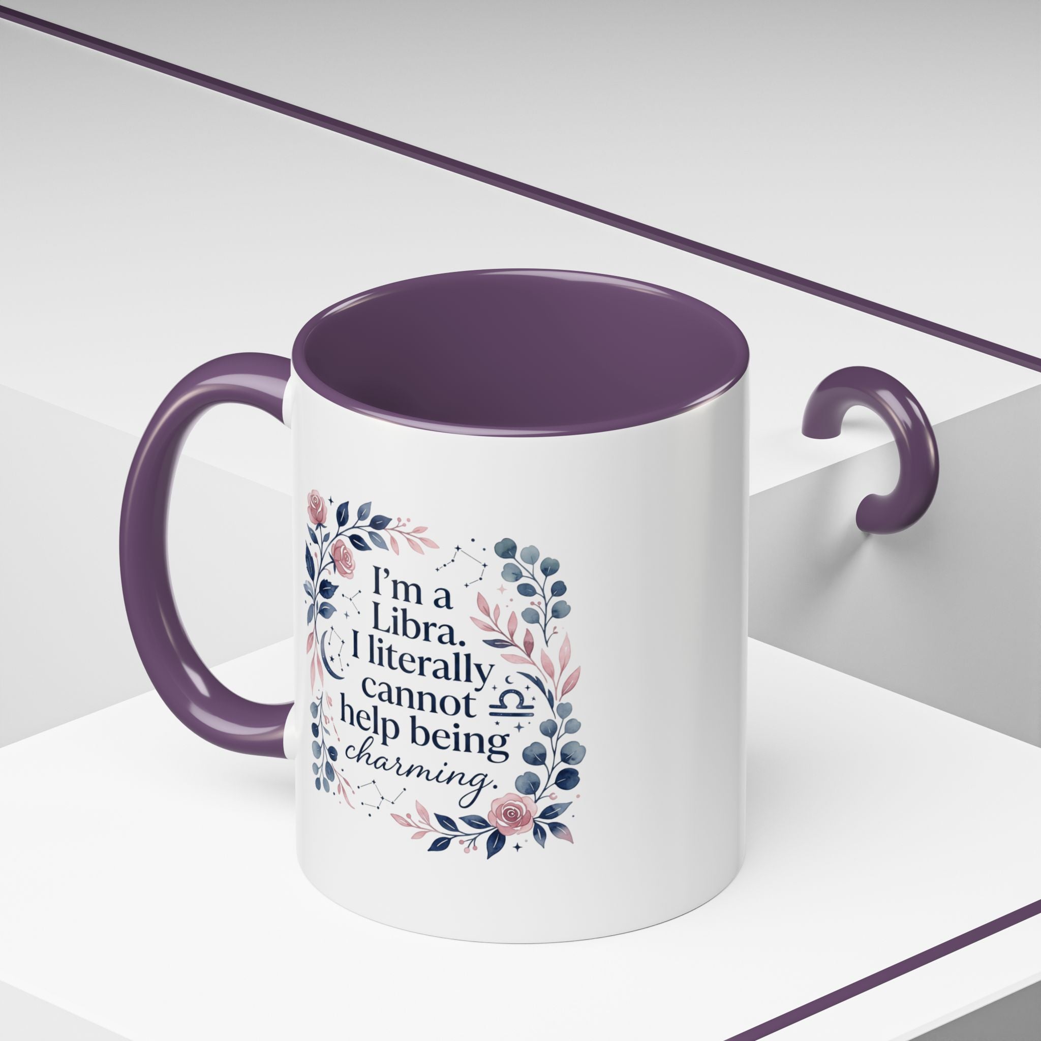 Libra Coffee Mug — "I’m a Libra. I literally cannot help being charming." Floral Accent Tea Mug