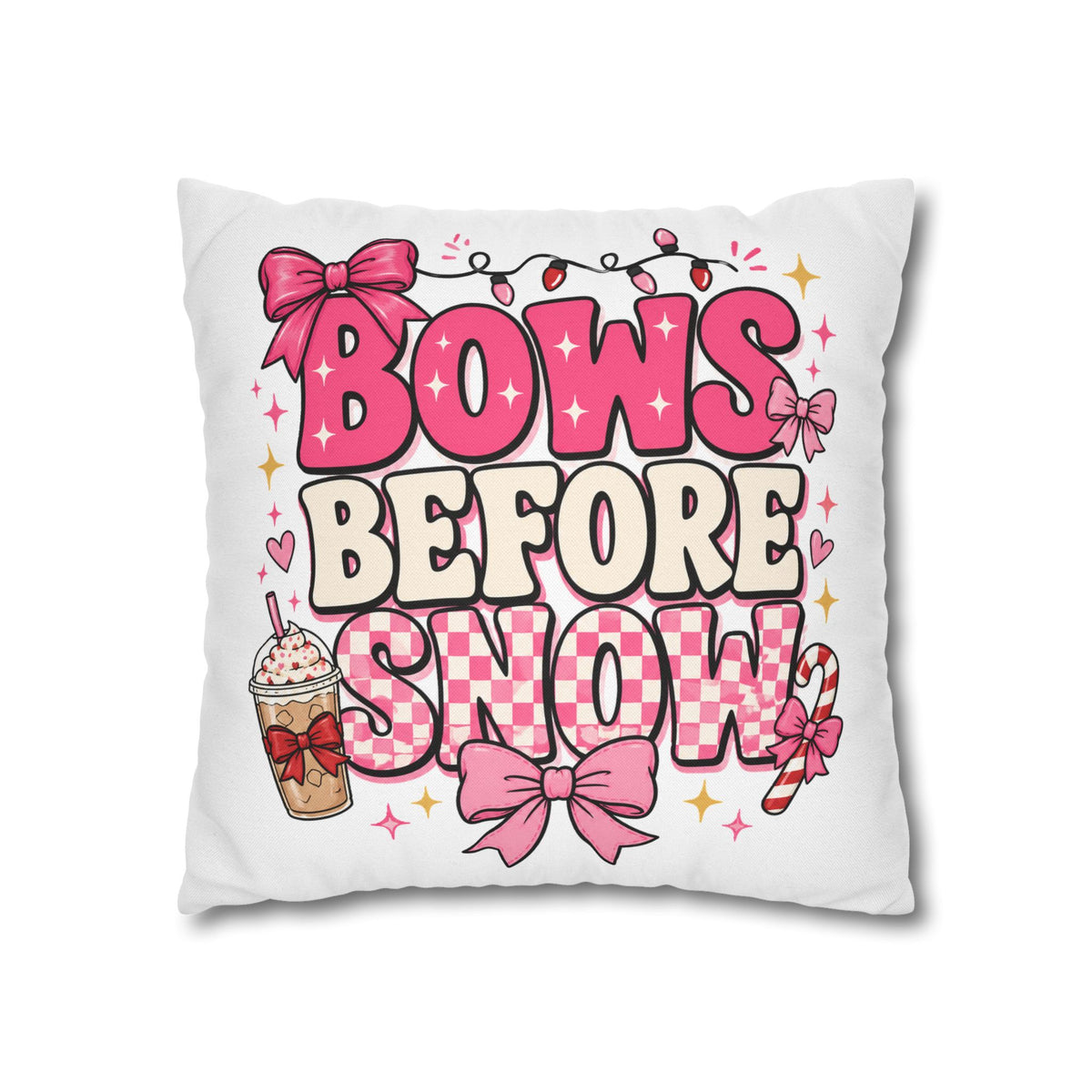 Bows Before Snow Holiday Pillowcase Modern Day Christmas – Pink Christmas Decorative Throw Pillow Cover