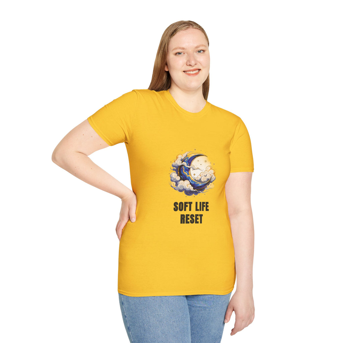 Soft Life Reset T-Shirt — Crescent Moon Cloud Graphic Tee - Trending Now - August 2026