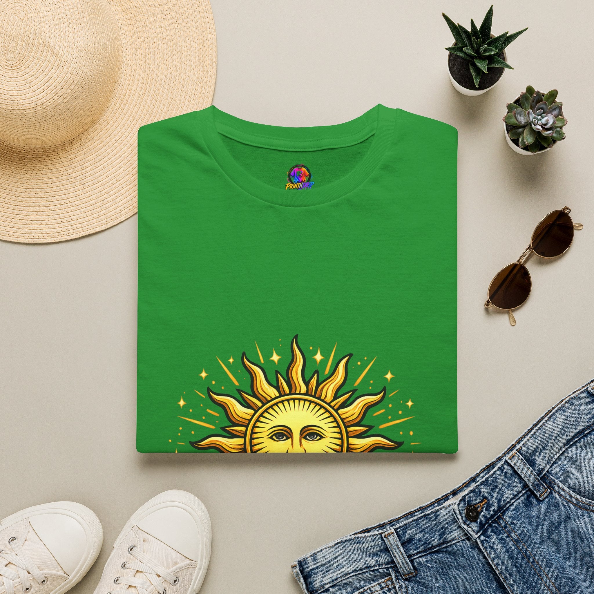 Argentina Sun Face Soccer T-Shirt — Retro Celestial Football Tee