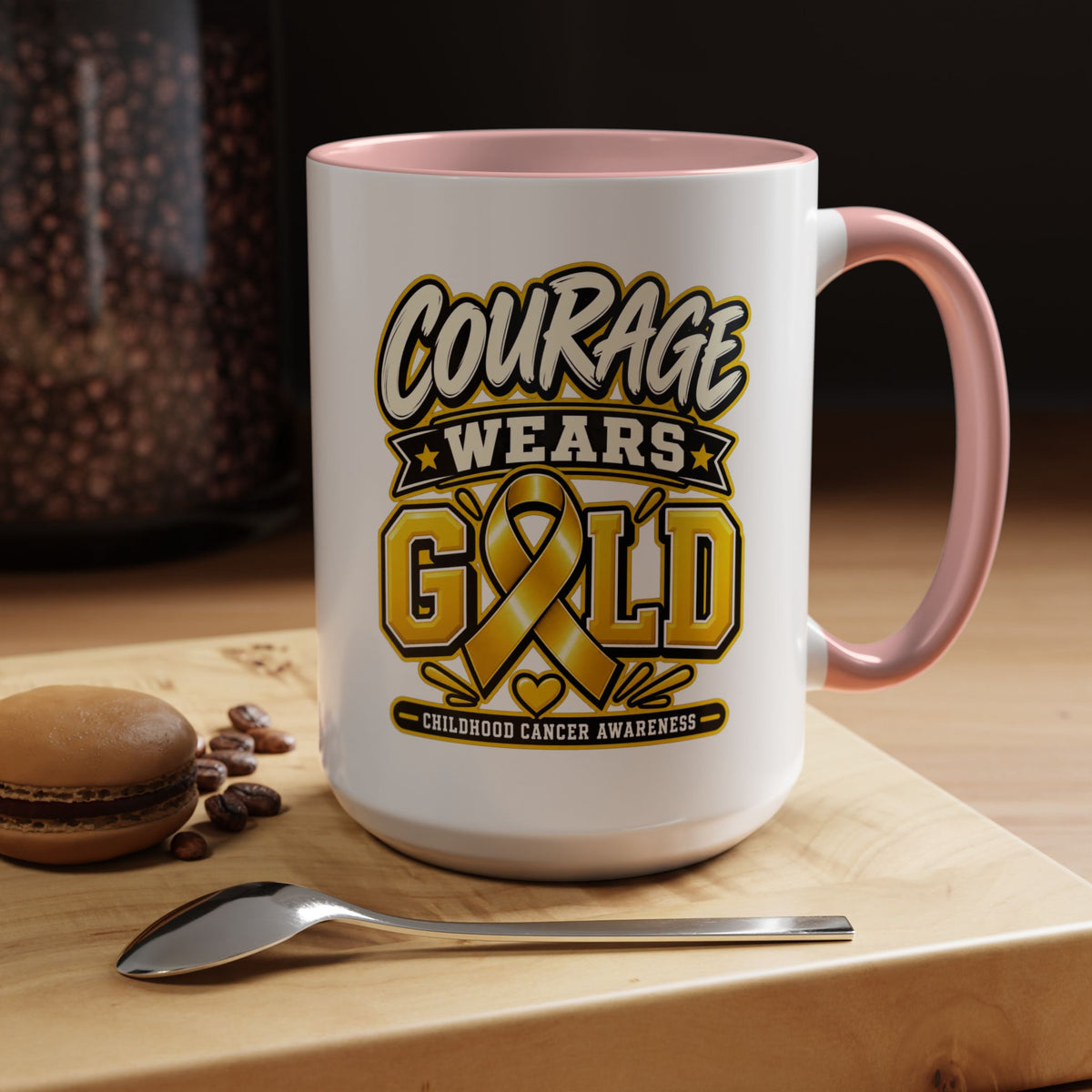 Courage Wears Gold Coffee Mug — Childhood Cancer Awareness Tea Cup