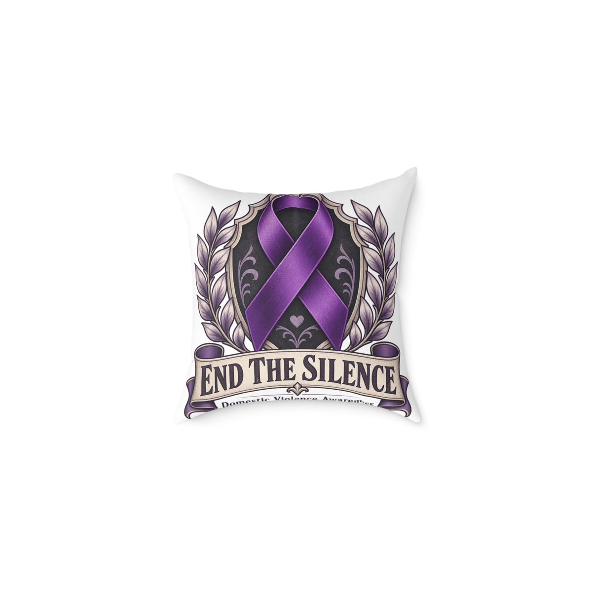 End the Silence Purple Ribbon Square Pillow - Domestic Violence Awareness Throw Pillow