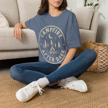 Campfire T-Shirt — 'Campfire After Dark' Vintage Moon & Trees Graphic