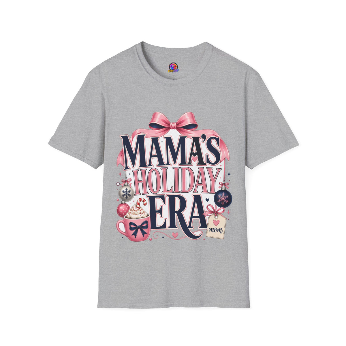Mama's Holiday Era T-Shirt — Festive Pink Bow Christmas Tee for Moms