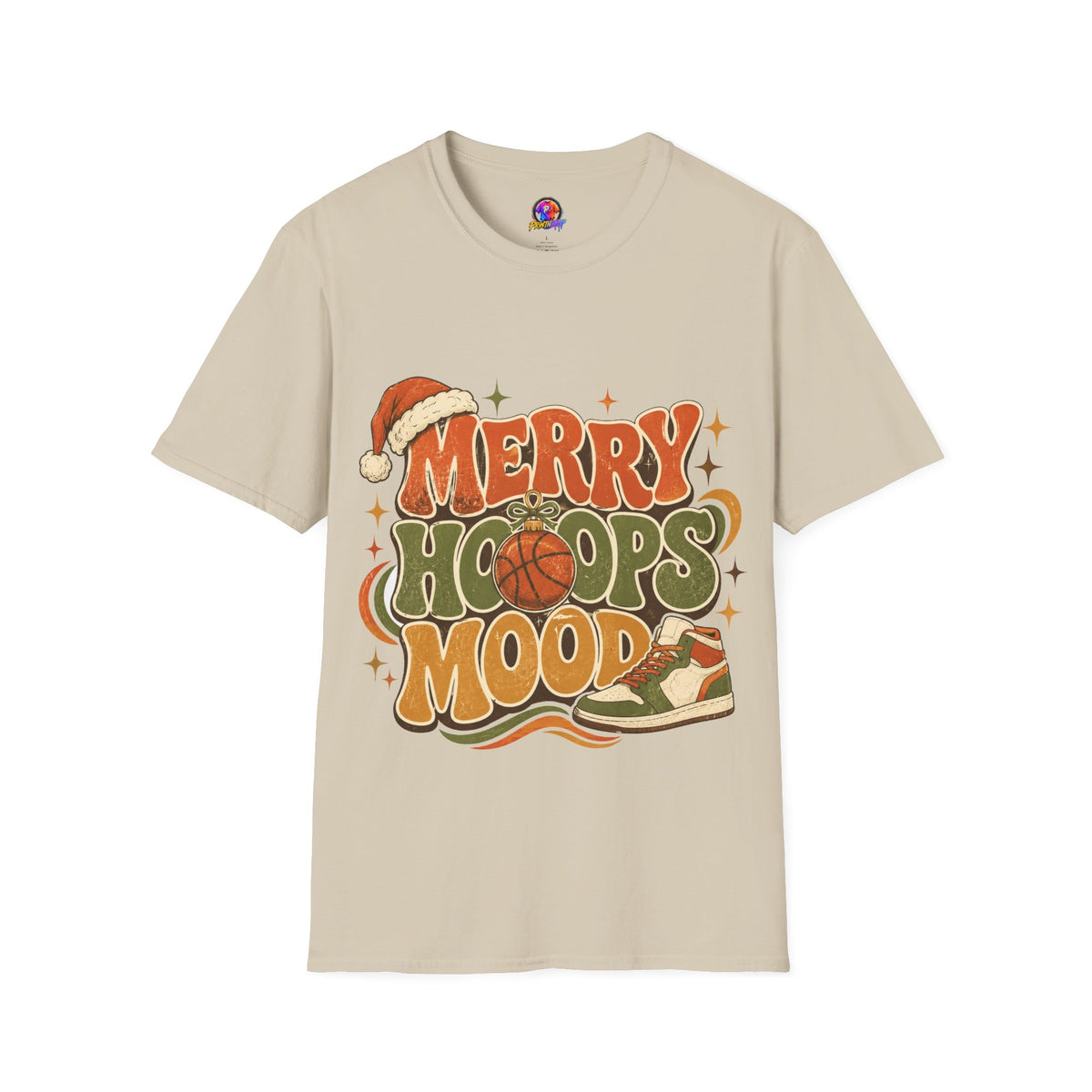 Merry Hoops Mood T-Shirt — Retro Holiday Basketball Christmas Tee