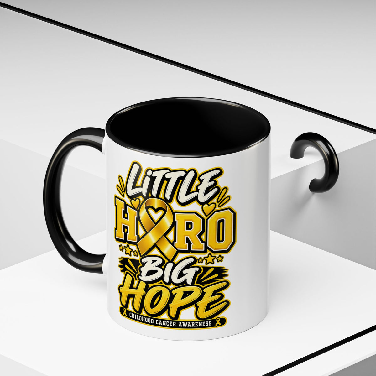 Little Hero Big Hope Coffee Mug — Childhood Cancer Awareness Accent Mug (11/15 oz)
