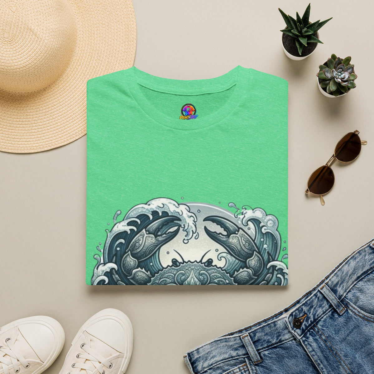 Crab and Waves Graphic T-Shirt — Coastal Oceanic Nautical Tee