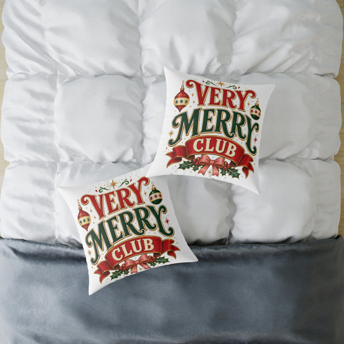 Christmas Very Merry Club Pillow - Festive Christmas Holiday Decorative Cushion