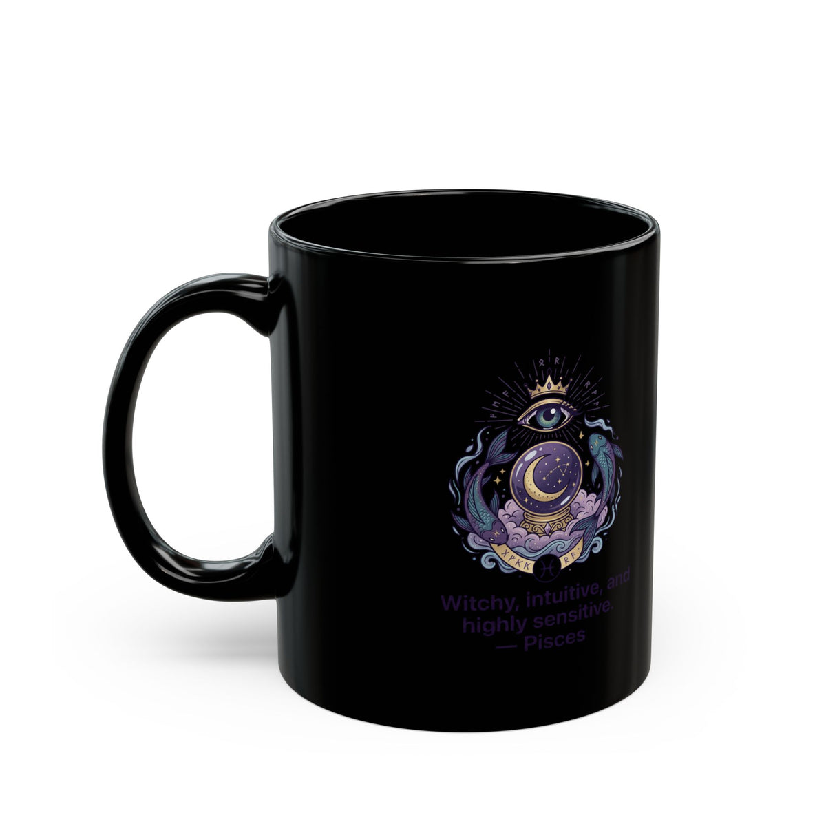 Pisces Zodiac Mug — Mystic Crescent Moon & Third Eye Astrology Coffee Cup