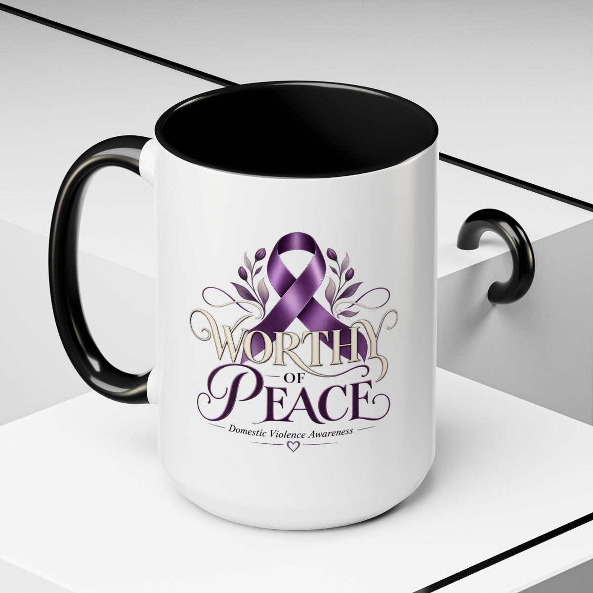 Worth of Peace Accent Coffee Mug — Domestic Violence Awareness Ribbon (11/15oz)
