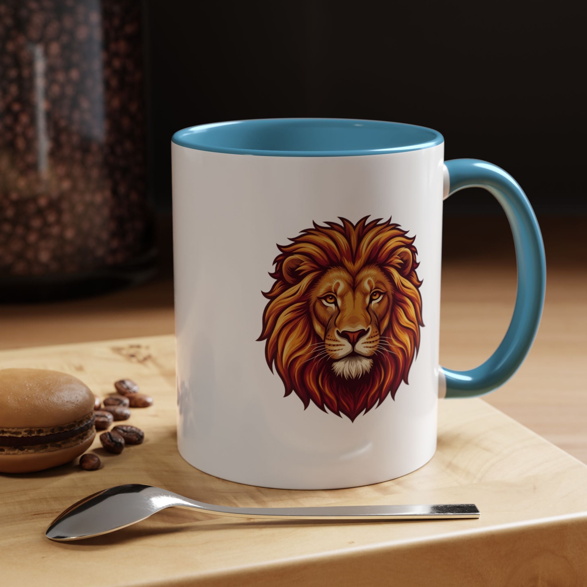 Lion Head Accent Coffee Mug — Bold Tribal Lion Face Design,