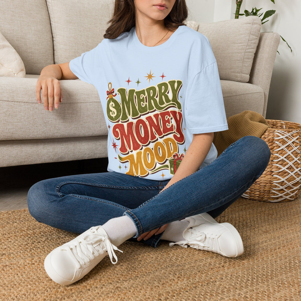 Merry Money Mood T‑Shirt — Retro Holiday Graphic Tee