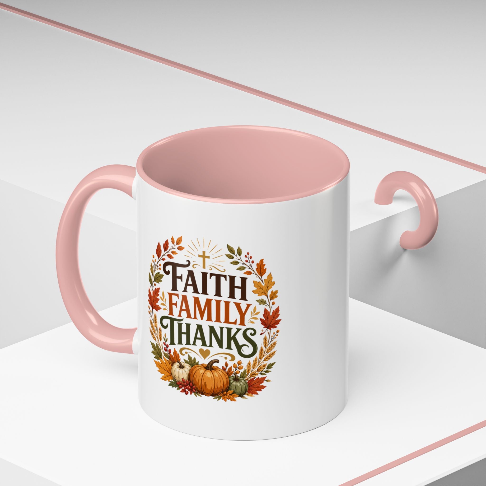 Thanksgiving Mug Faith Family Thanks Accent Coffee Mug — Thanksgiving Pumpkin Fall Leaves