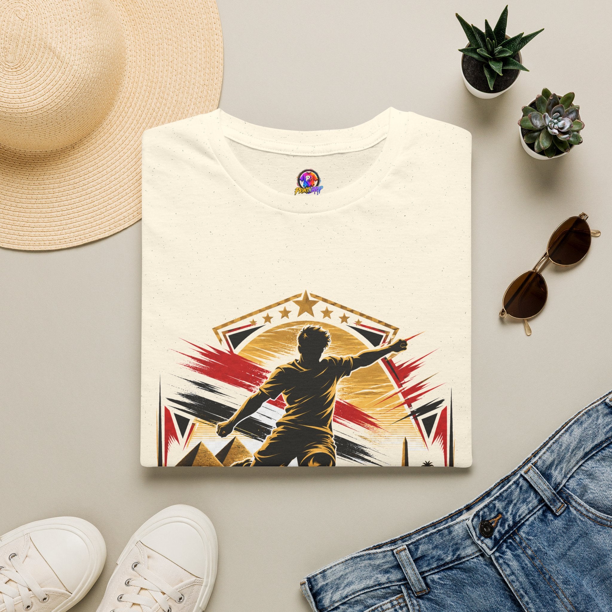 Egypt Soccer Player Nile Fire Graphic T-Shirt — Retro Athletic Team Tee